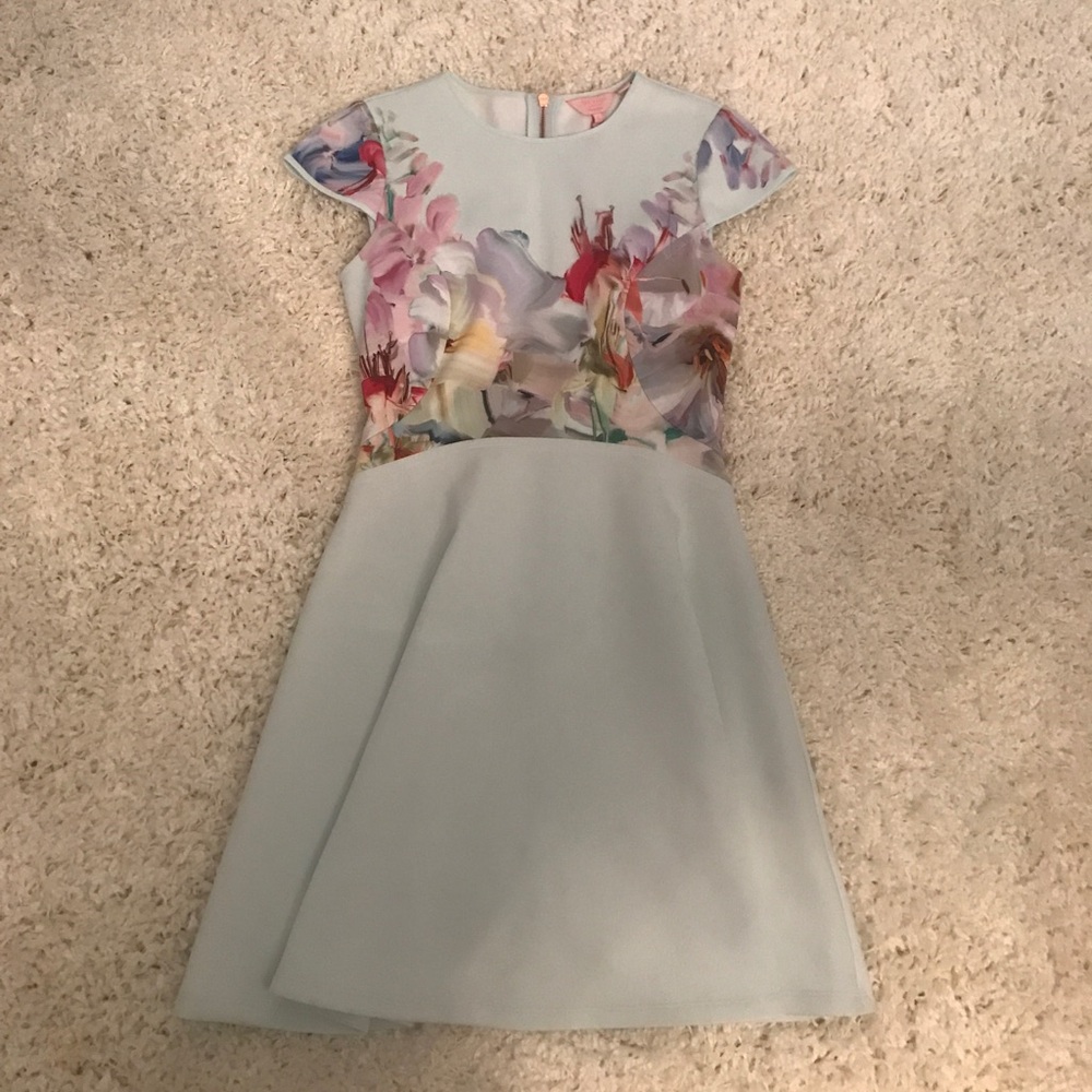 Ted Baker Pastel Mint Floral Fit-and-Flare Mini Dress - Picture 4 of 8